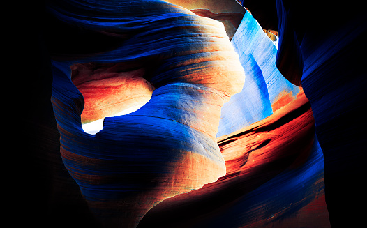 The beautiful abstract eroded landscape of Lower Antelope Canyon in Arizona, USA.