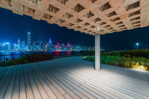 Platform and Hong Kong Harbour at night