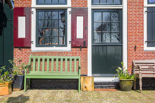 Bench in front of an old house in Zaanse Schans, Netherlands