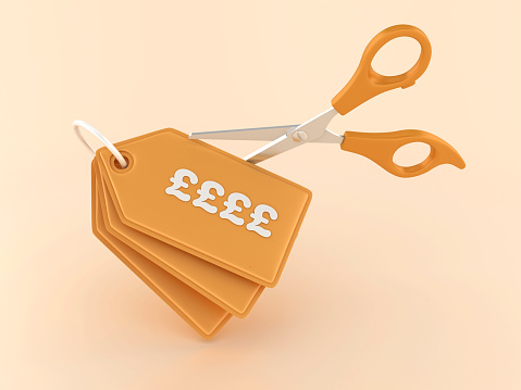 Pound Symbol Shopping Tag with Scissors - Color Background - 3D Rendering