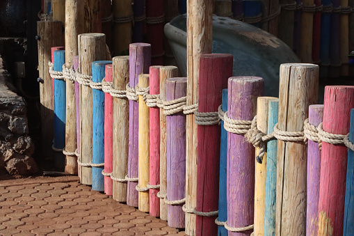 Decorative pilings held together by rope