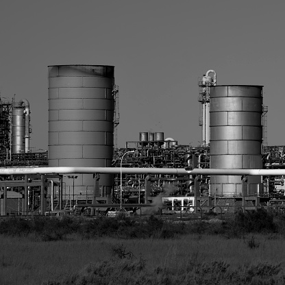 Industrial facilities of the Argentine petrochemical industry, Patagonia, Argentina.