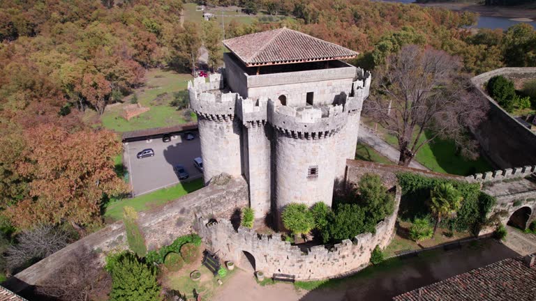 Aerial view of Granadilla, a medieval abandoned town in the province of Caceres, Extremadura, Spain. High quality 4k footage