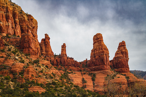 Red rock formations with dramatic sky in Sedona, Arizona