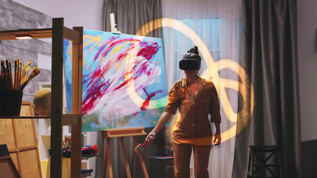 Artistit painting in virtual reality with a brush