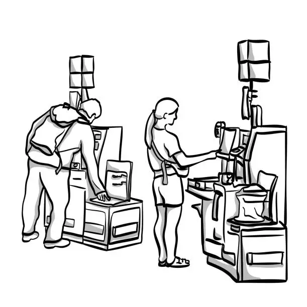 Vector illustration of Self-Checkout Times Two