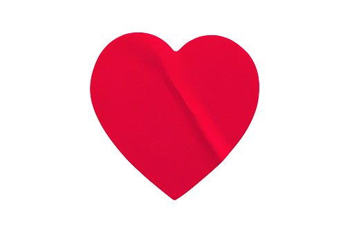 Red color heart shape sticker isolated on white background