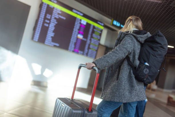 istock An unrecognizable woman backpacker is waiting for a plane at the airport 1908246579