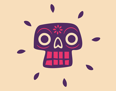 Vector illustration of a human skull in a mexican day of the dead style.