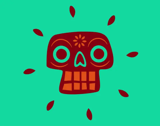 Vector illustration of Human skull drawing mexican style