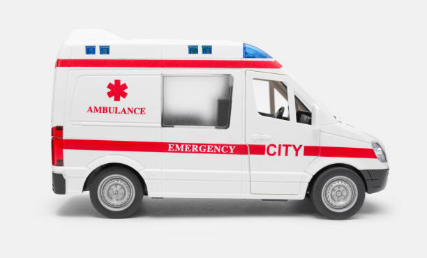 istock Toy ambulance on a white background. Healthcare concept 1908334079