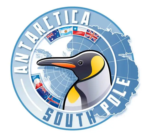 Vector illustration of Badge Logo with Antarctica King penguin vector illustration