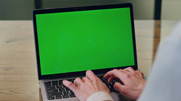 istock Copywriter fingers texting chromakey laptop office closeup. Woman hands working 1908362643