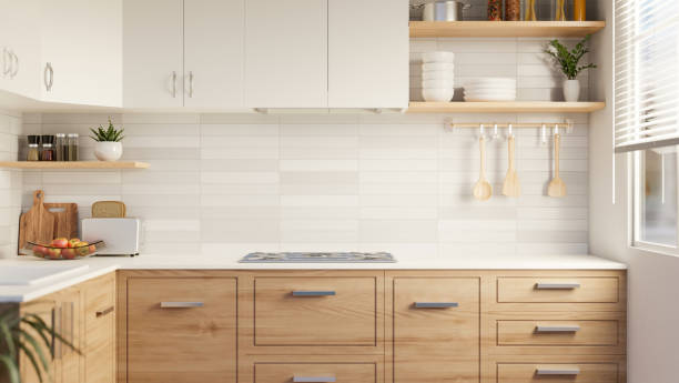 istock A beautiful modern Scandinavian kitchen with minimal classic wood kitchen cabinet, white tiles wall 1908480154