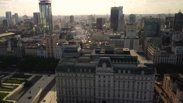 View of the city of Buenos Aires and a beautiful historical building in the city, top view