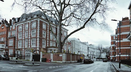 Moscow Road, Bayswater, Kensington Gardens, London, City of Westminster, UK - December 30 2022: Located in the heart of London on Princes Square, the Houses in Moscow Road, Notting Hill, West London, W2.