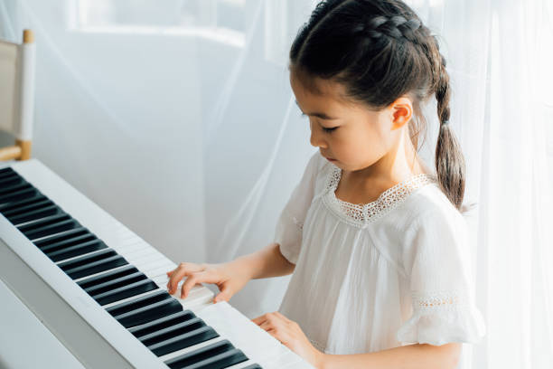 istock Cute little girl playing piano 1908613508