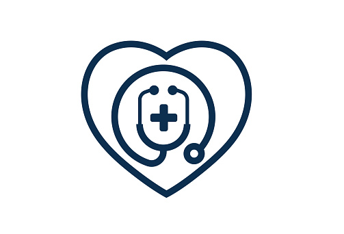 Heart shaped stethoscope icon.