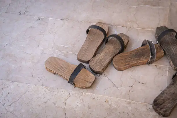 takunya. Clogs worn during ablution in mosques. wooden slippers