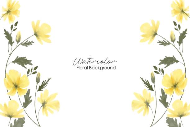 Yellow flower frame background watercolor Yellow flower frame background with watercolor. Summer floral bouquet watercolor vector design. Botanical watercolor vector collection of flower, leaves, and branches. watercolor floral stock illustrations