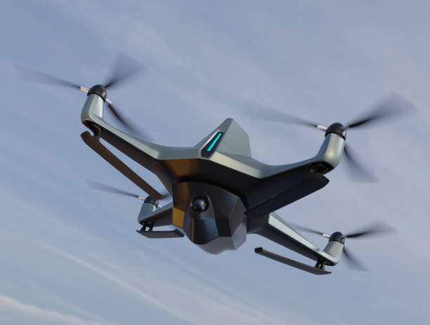 istock Military Drone equipped  with Surveillance Camera flying in the sky 1908697245