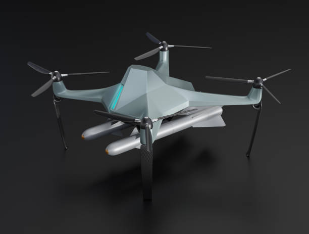 istock Military Combat Drone equipped  with Missiles on black background 1908698281