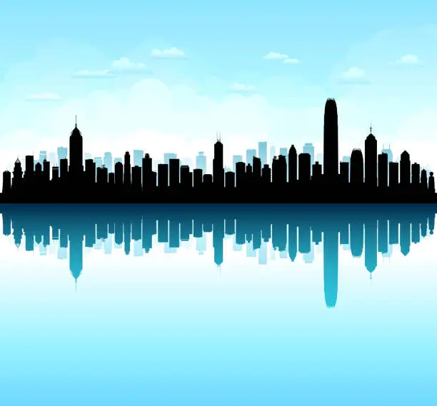 Vector illustration of Hong Kong Skyline Silhouette (All Buildings Are Separate, Complete, and Highly Detailed)