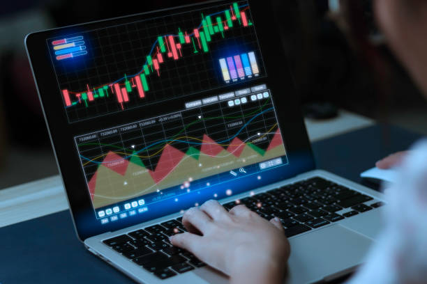 istock Businessman touch screen  Analyzing stocks' ups and downs on graphs holographic concept Data system on computer, online document management and metrics connected public notarization certificate 1908721375