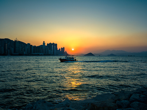 Sunset in the west of Hong Kong.