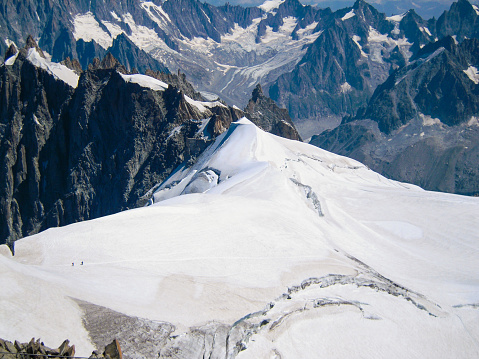 Glacier and crevasses of Mont Blanc covered with snow