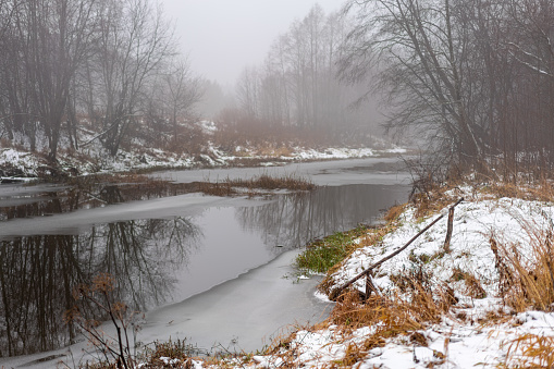 Fog on the river in November