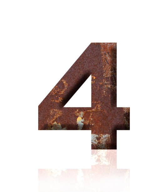 istock Isolated shot of three-dimensional rusty metal number 4 on white background 1908907285