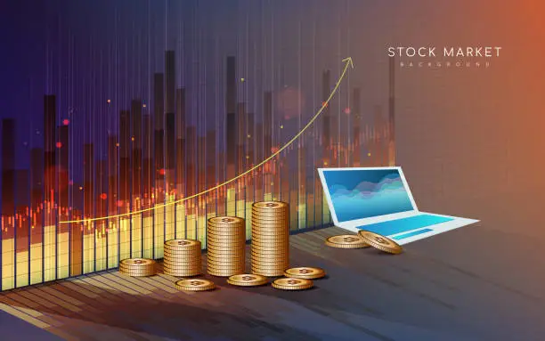 Vector illustration of Finance chart. Stock graph market. Growth business gold vector background.
