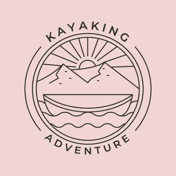 Vector illustration of kayaking adventures line art logo vector symbol illustration design