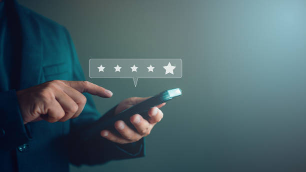 Client or consumer give rating to service experience on online application, Customer review satisfaction feedback survey, evaluate quality of service leading to reputation ranking of business.