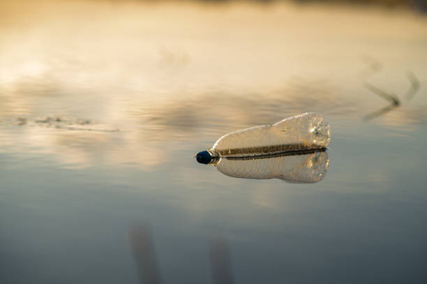 istock Trash pollution of plastic bottle floating on ocean water. 1909002515