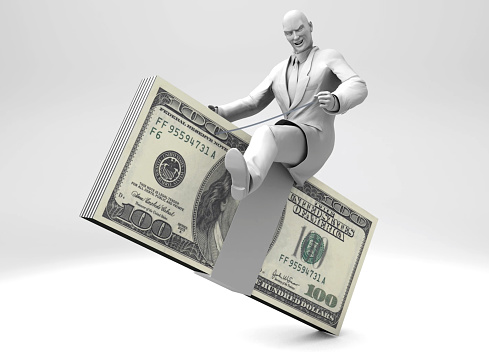 A monetary policymaker trying to rein in an overheating economy by sitting on a $100 bill. / You can see the animation movie of this image from my iStock video portfolio. Video number: 1905001023