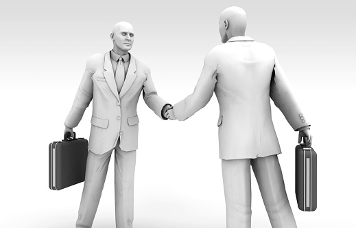 Businessmen with bags in hand reach an agreement and make an exchange. / You can see the animation movie of this image from my iStock video portfolio. Video number: 1904084455