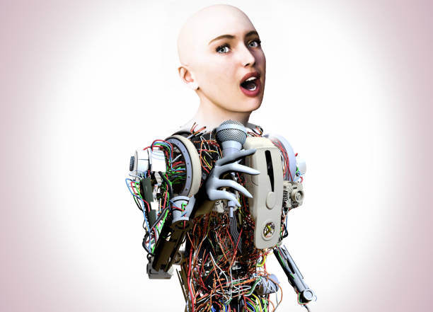 Beautiful Faced Robot Singer Singing Song stock photo