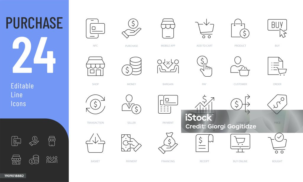 Conjunto de iconos editables de línea de compra. - arte vectorial de Ícono libre de derechos Conjunto de iconos editables de línea de compra. - arte vectorial de Ícono libre de derechos