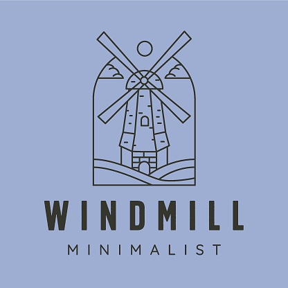 windmill line art logo vector symbol illustration design, line art style