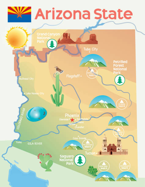 illustrations, cliparts, dessins animés et icônes de arizona state map - navajo national monument