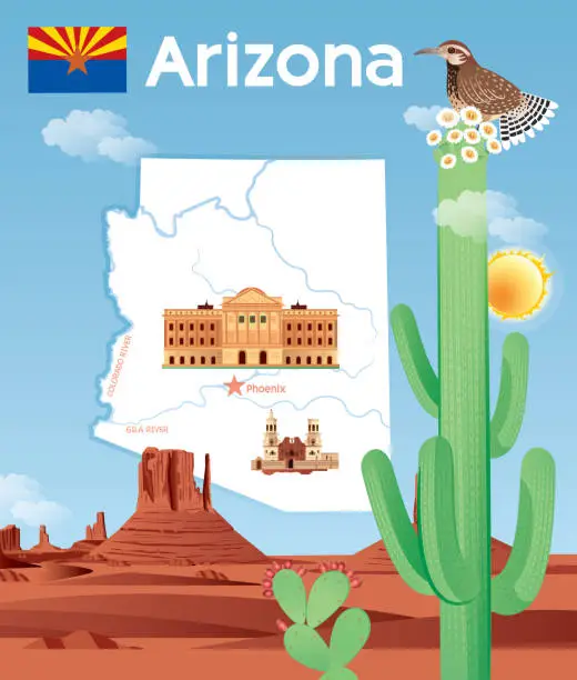 Vector illustration of Monument Valley, Arizona State