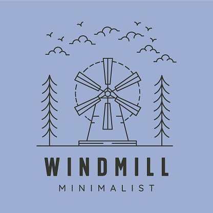 windmill minimalist line art logo vector symbol illustration design