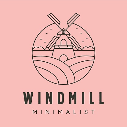 windmill minimalist line art logo vector symbol illustration design, line art style