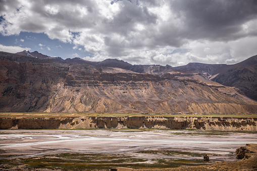 River bed in Sarchu valley of the greater Himalayas, en route Manali to Leh, Ladakh