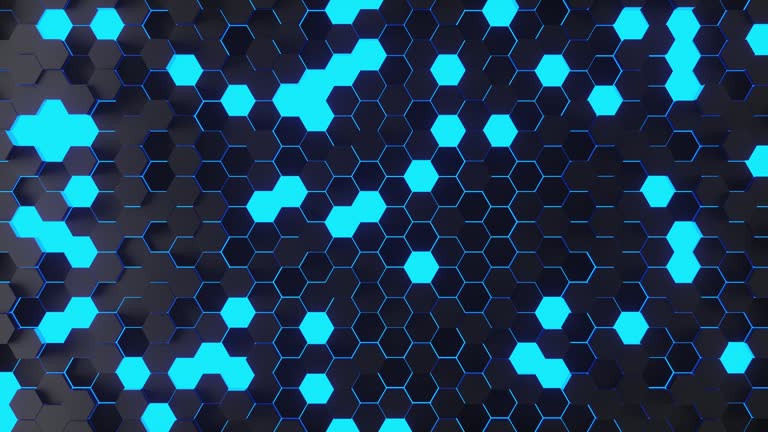Abstract futuristic background from neon honeycomb motion animation. 3d rendering animation