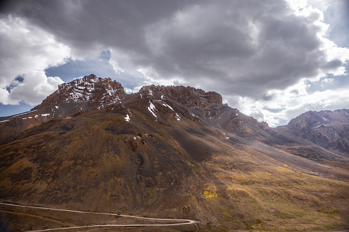 Treacherous routes within the Rough mountain peaks of the greater Himalayas, en route Manali to Leh, Ladakh