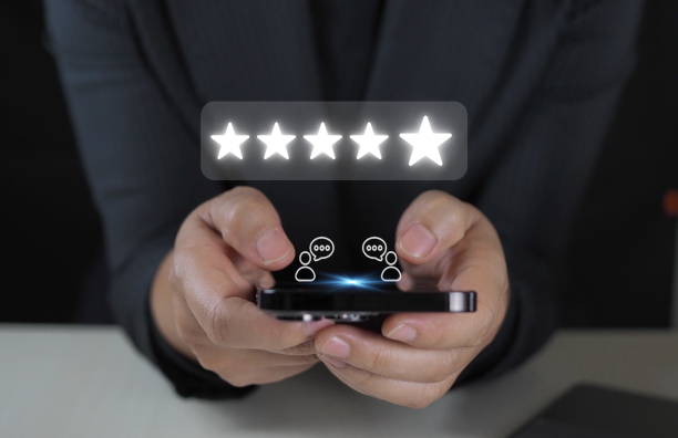 istock Customer review satisfaction feedback survey concept. User give rating to service excellent experience on smartphone application, Client evaluate quality of service reputation ranking of business. 1909068913