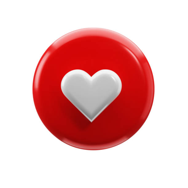 istock Glossy Like for social media. Plastic red circle with white heart inside. Colorful bright vector 3d render illustration icon on white background 1909088715